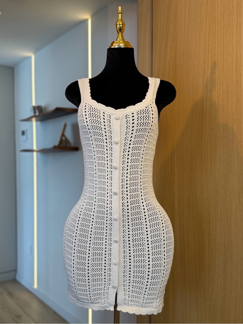 MNG/Mango Cream Button Knit Bodycon Mini Dress | Coquette Muse